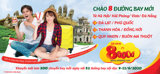Chào đường bay mới - Vietjet tung 2.450 vé khuyến mãi giá chỉ 8.000 đồng